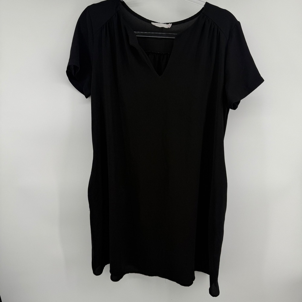 Lush Womens Black Split V-Neck Short Sleeve Shift Dress Size M